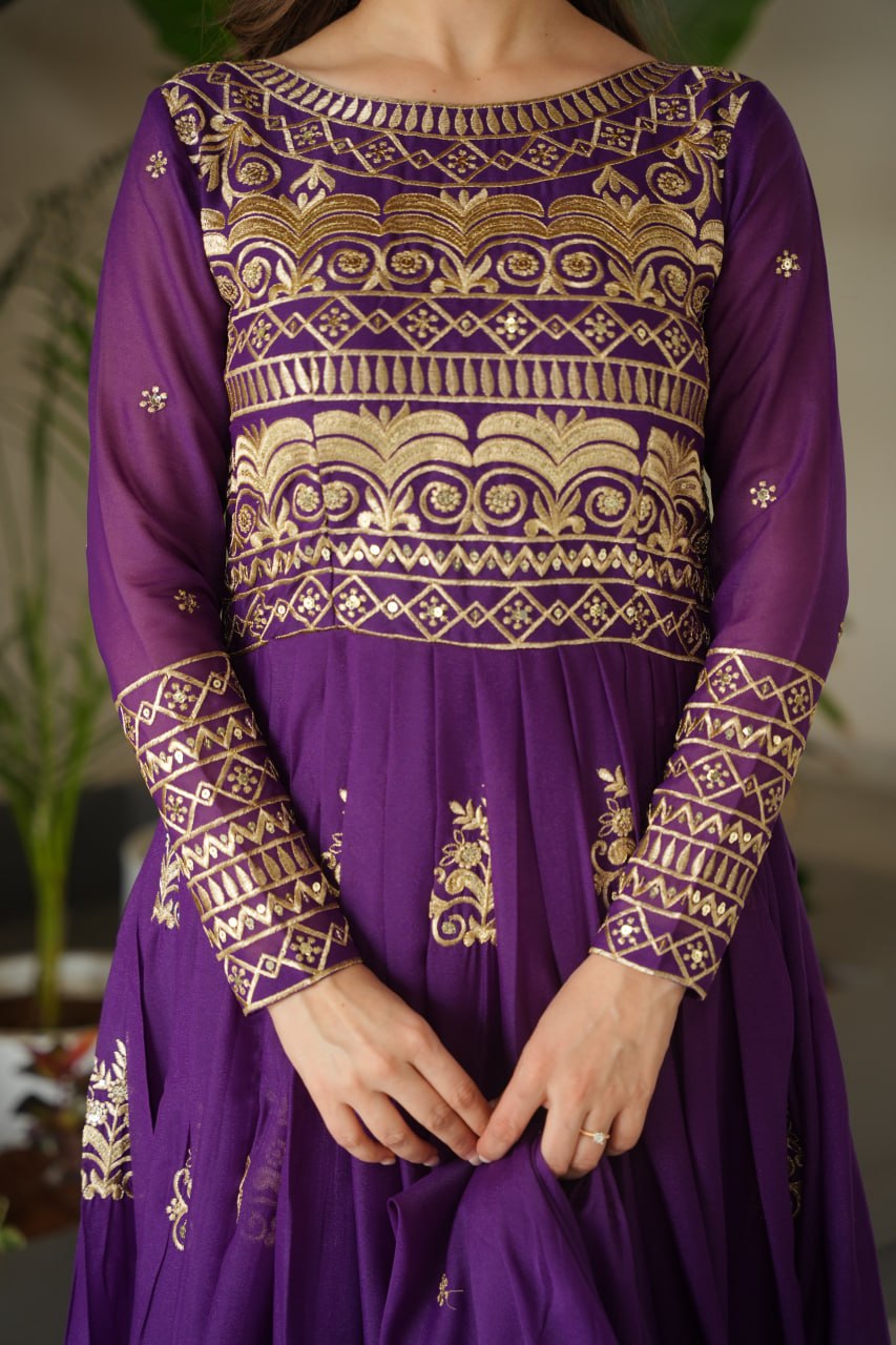 Chinnon Sequins & Beads Embroidered Gown Set With Dupatta
