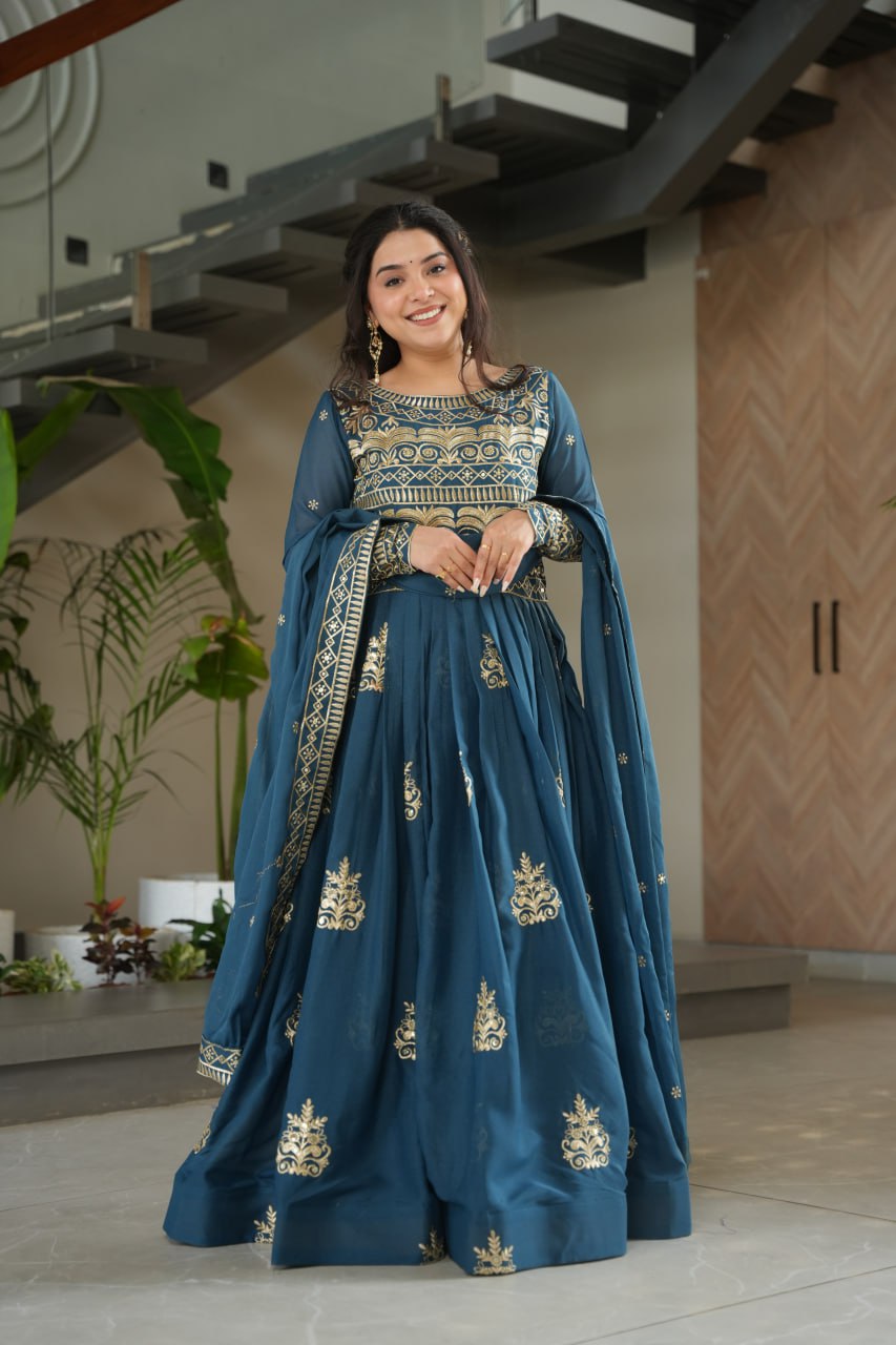 Chinnon Sequins & Beads Embroidered Gown Set With Dupatta