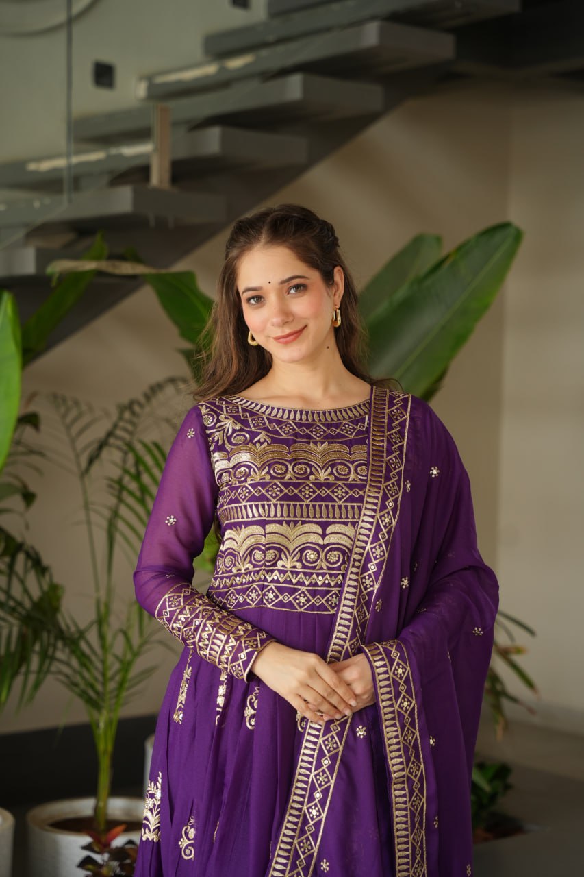 Chinnon Sequins & Beads Embroidered Gown Set With Dupatta