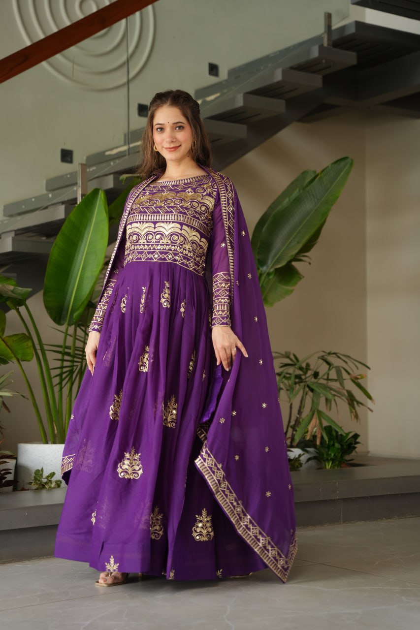 Chinnon Sequins & Beads Embroidered Gown Set With Dupatta