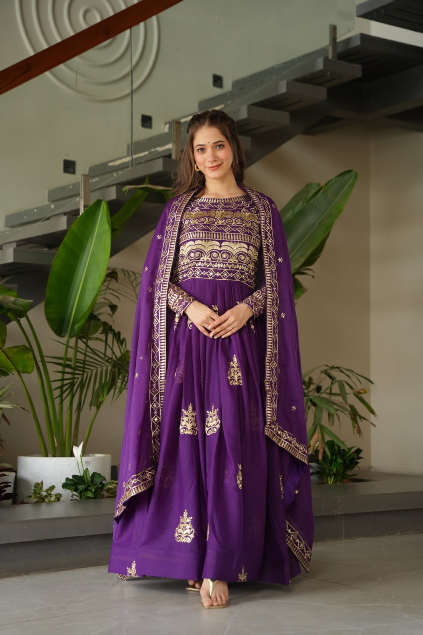 Chinnon Sequins & Beads Embroidered Gown Set With Dupatta