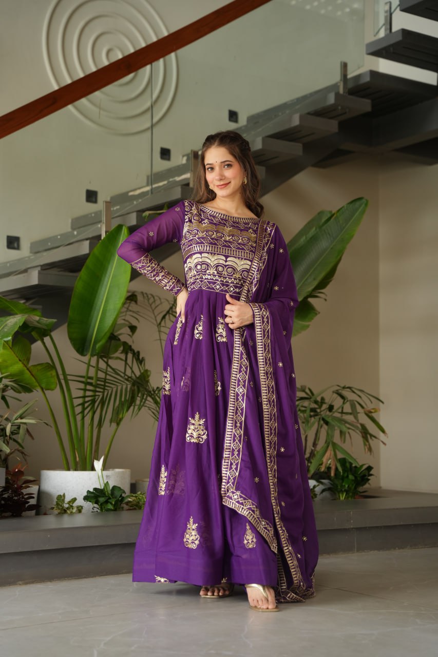Chinnon Sequins & Beads Embroidered Gown Set With Dupatta