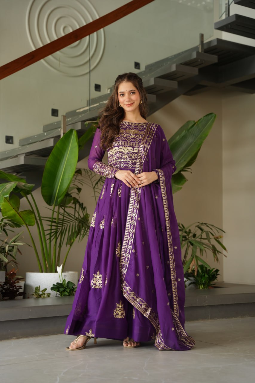 Chinnon Sequins & Beads Embroidered Gown Set With Dupatta