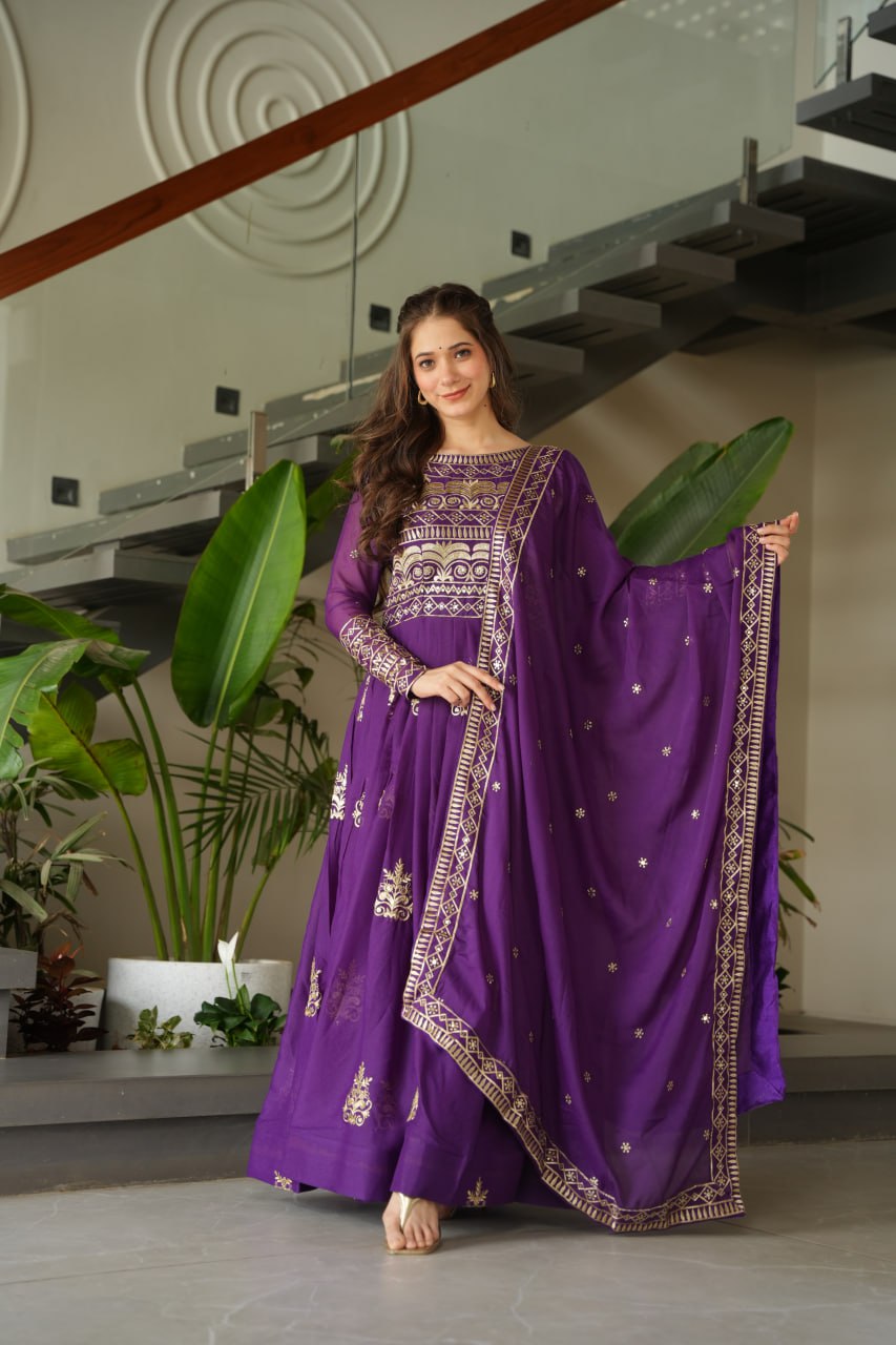 Chinnon Sequins & Beads Embroidered Gown Set With Dupatta