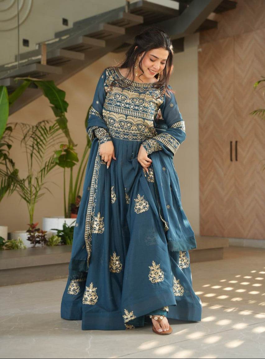 Chinnon Sequins & Beads Embroidered Gown Set With Dupatta