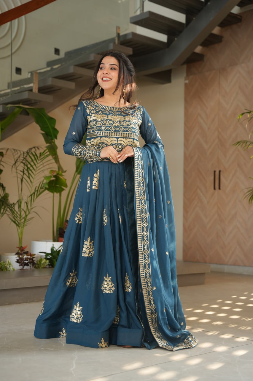 Chinnon Sequins & Beads Embroidered Gown Set With Dupatta