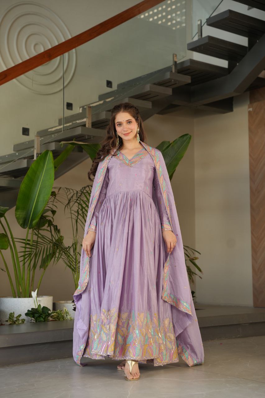 Chinnon Sequins & Thread Embroidered Gown Set – Fully Stitched & Ready to Wear