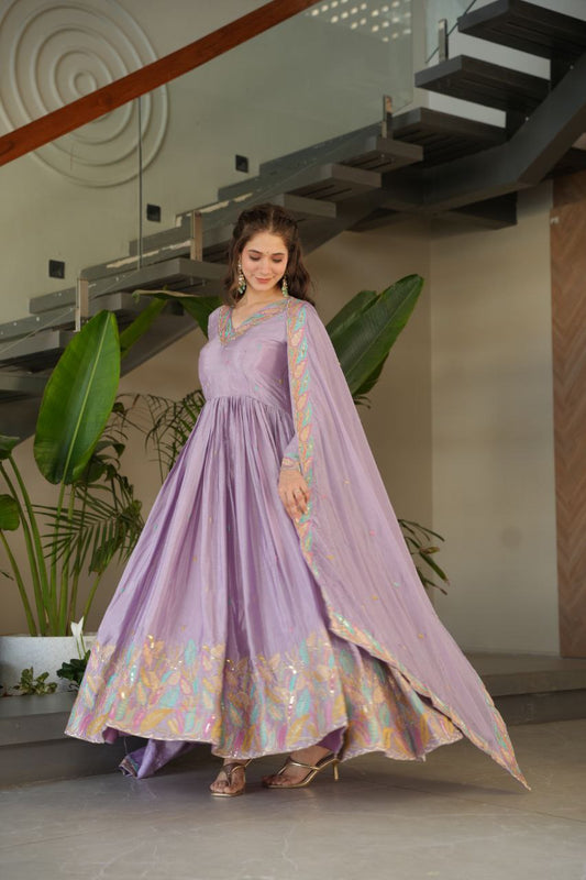 Chinnon Sequins & Thread Embroidered Gown Set – Fully Stitched & Ready to Wear
