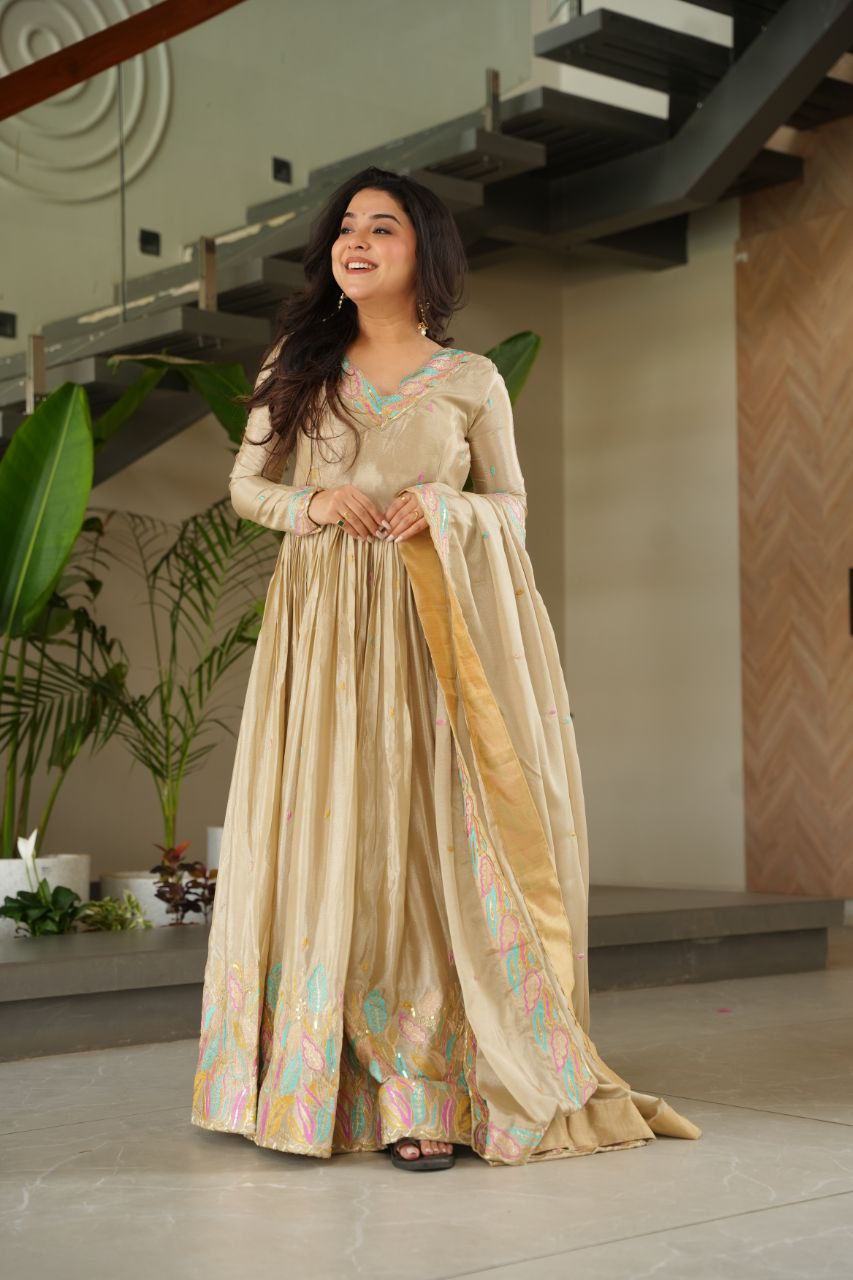 Chinnon Sequins & Thread Embroidered Gown Set – Fully Stitched & Ready to Wear
