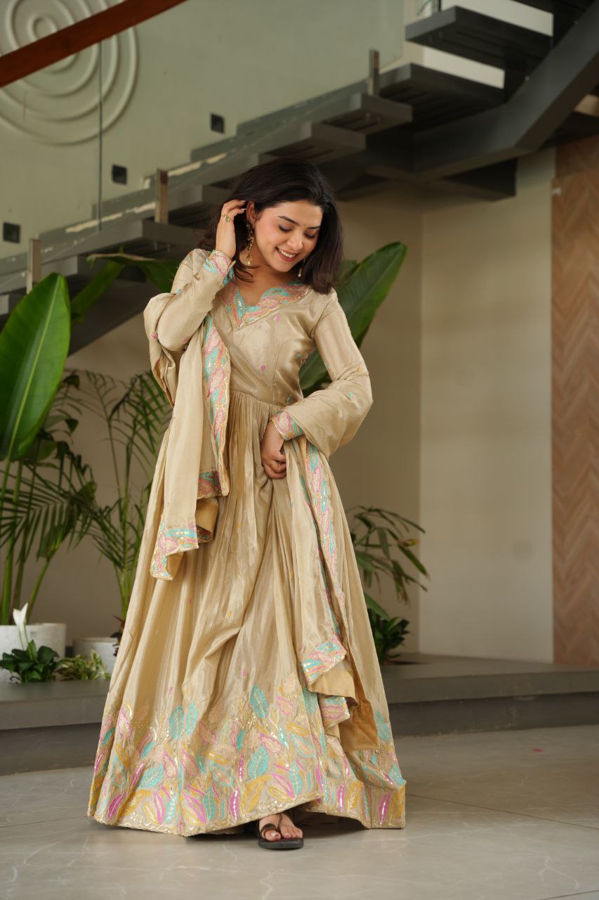 Chinnon Sequins & Thread Embroidered Gown Set – Fully Stitched & Ready to Wear