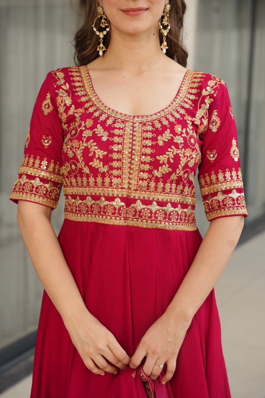 Purple Vichitra Silk Gown with Sequins & Zari Embroidery With Dupatta