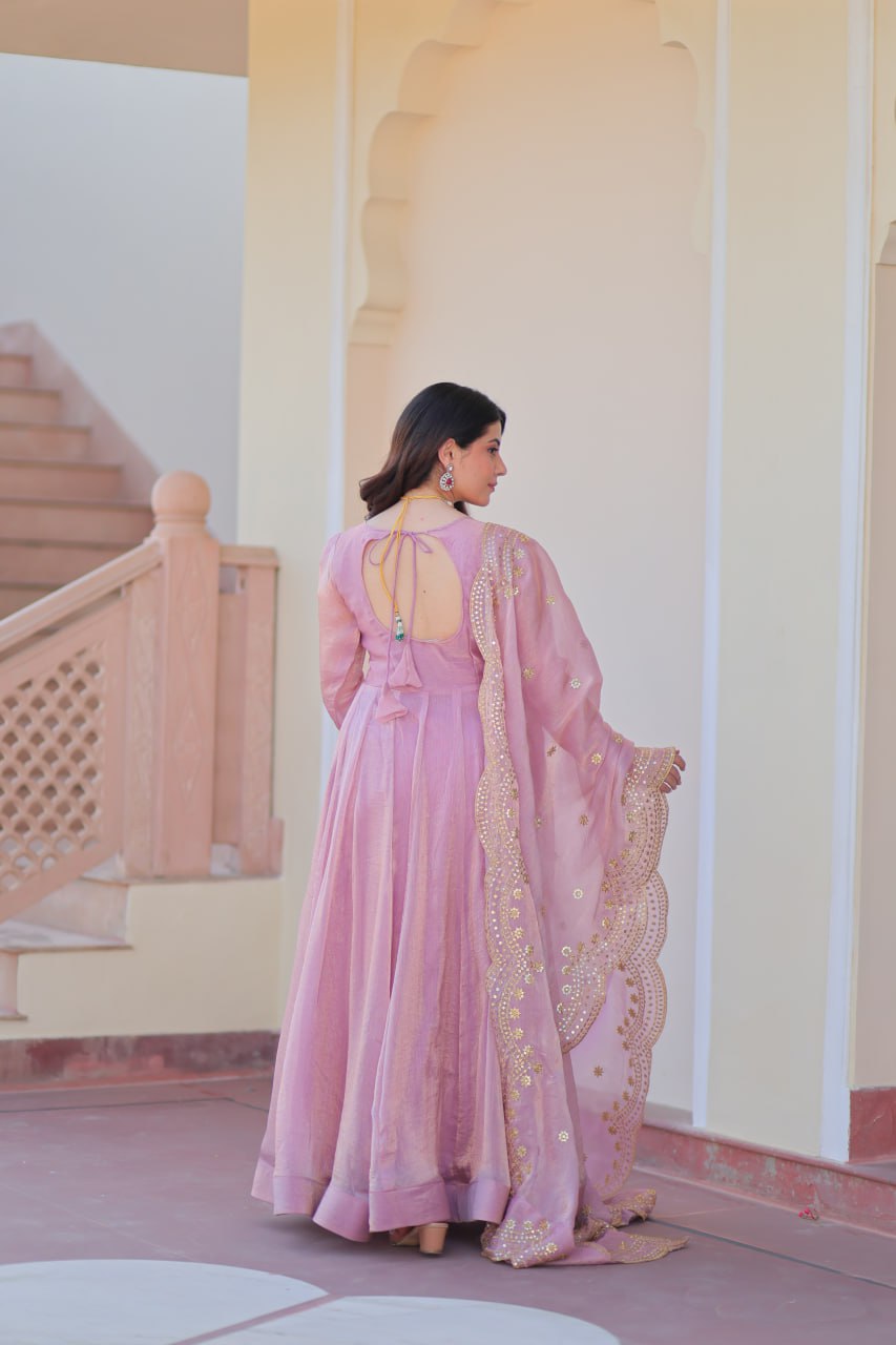 Appealing Fendy Chiffon Fully Stitched Gown With Dupatta