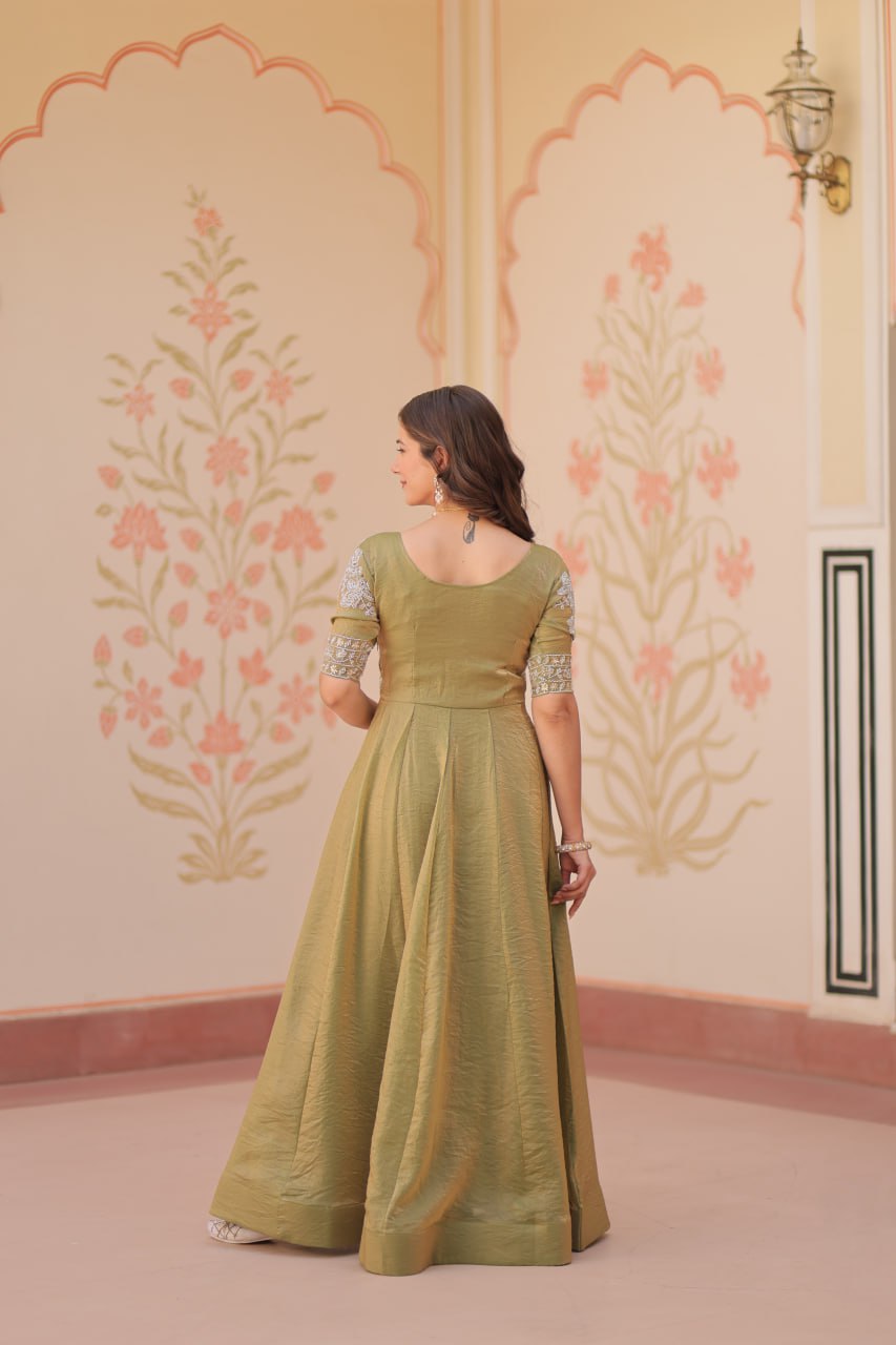 Lovely Fendy Silk Bead Embroidered Fully Stitched Gown