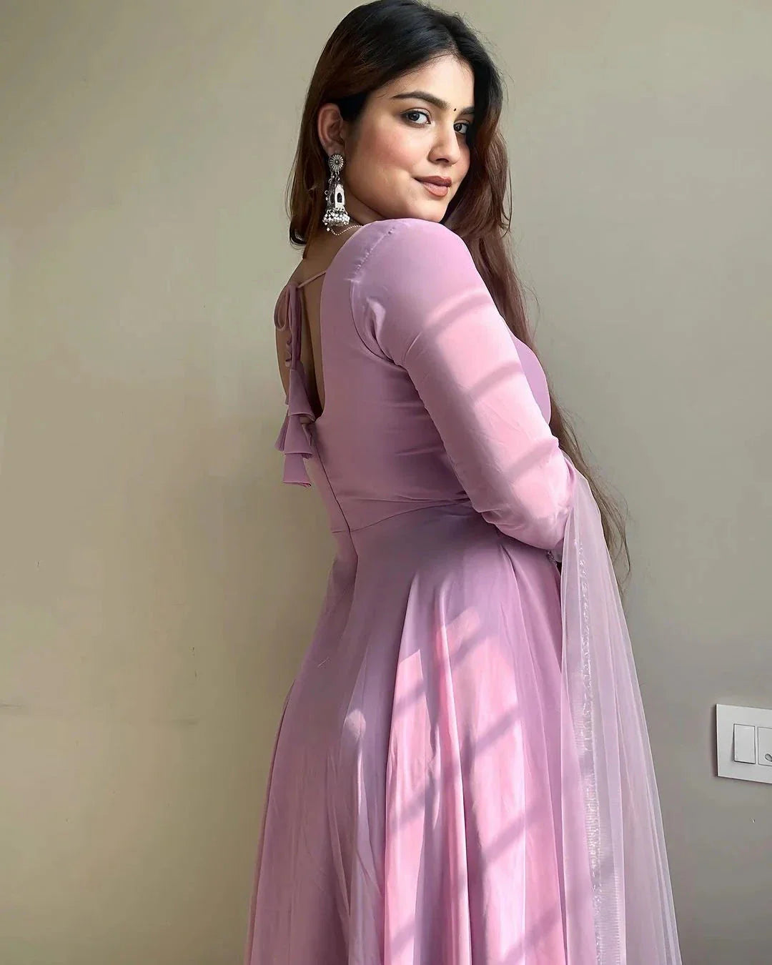 Lavender Faux Georgette Fully Stitched Anarkali Pant Suit - Ethnicwish