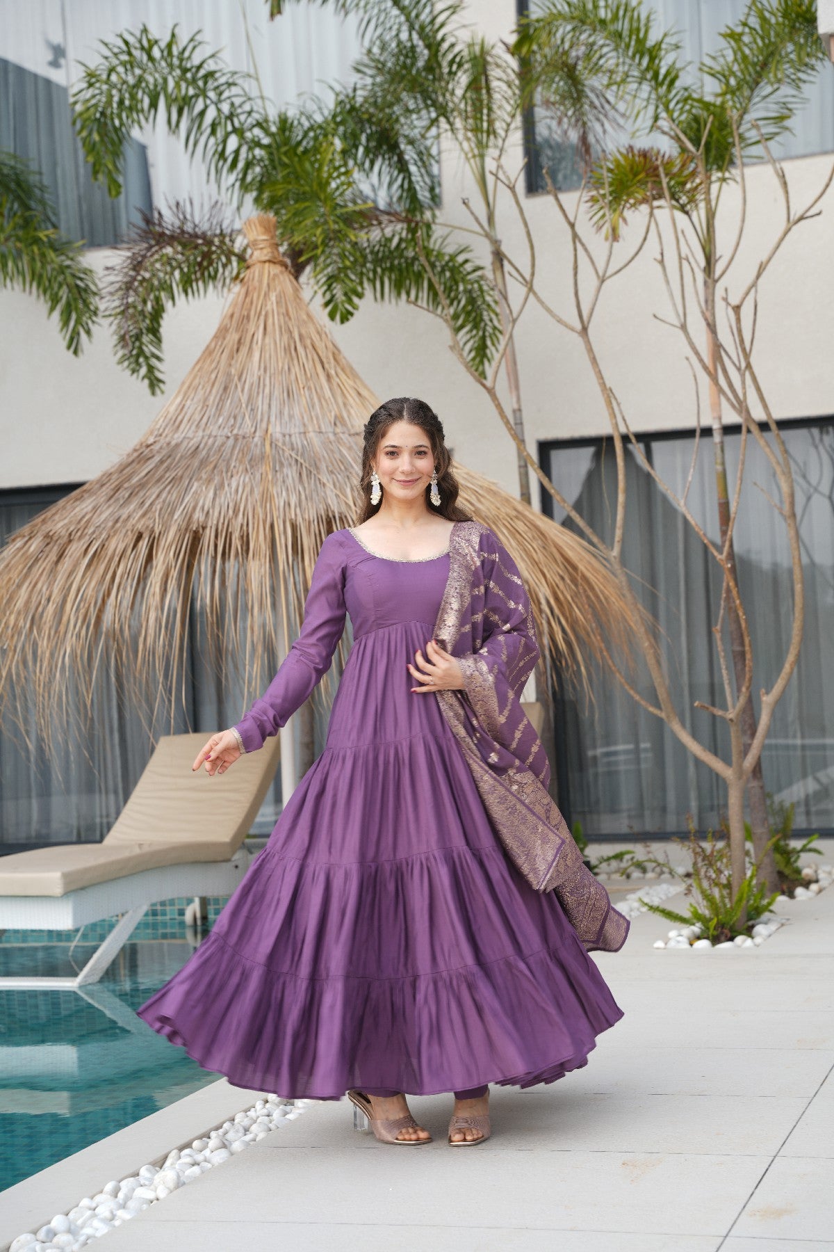Appealing Pure Roman Silk Fully Stitched Anarkali Pant Suit