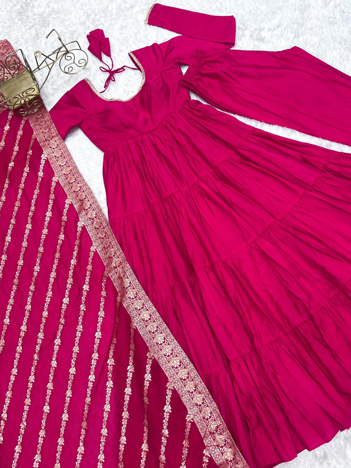 Elegant Pure Roman Silk 9 Mtr Flared Designer Anarkali Suit - Ethnicwish
