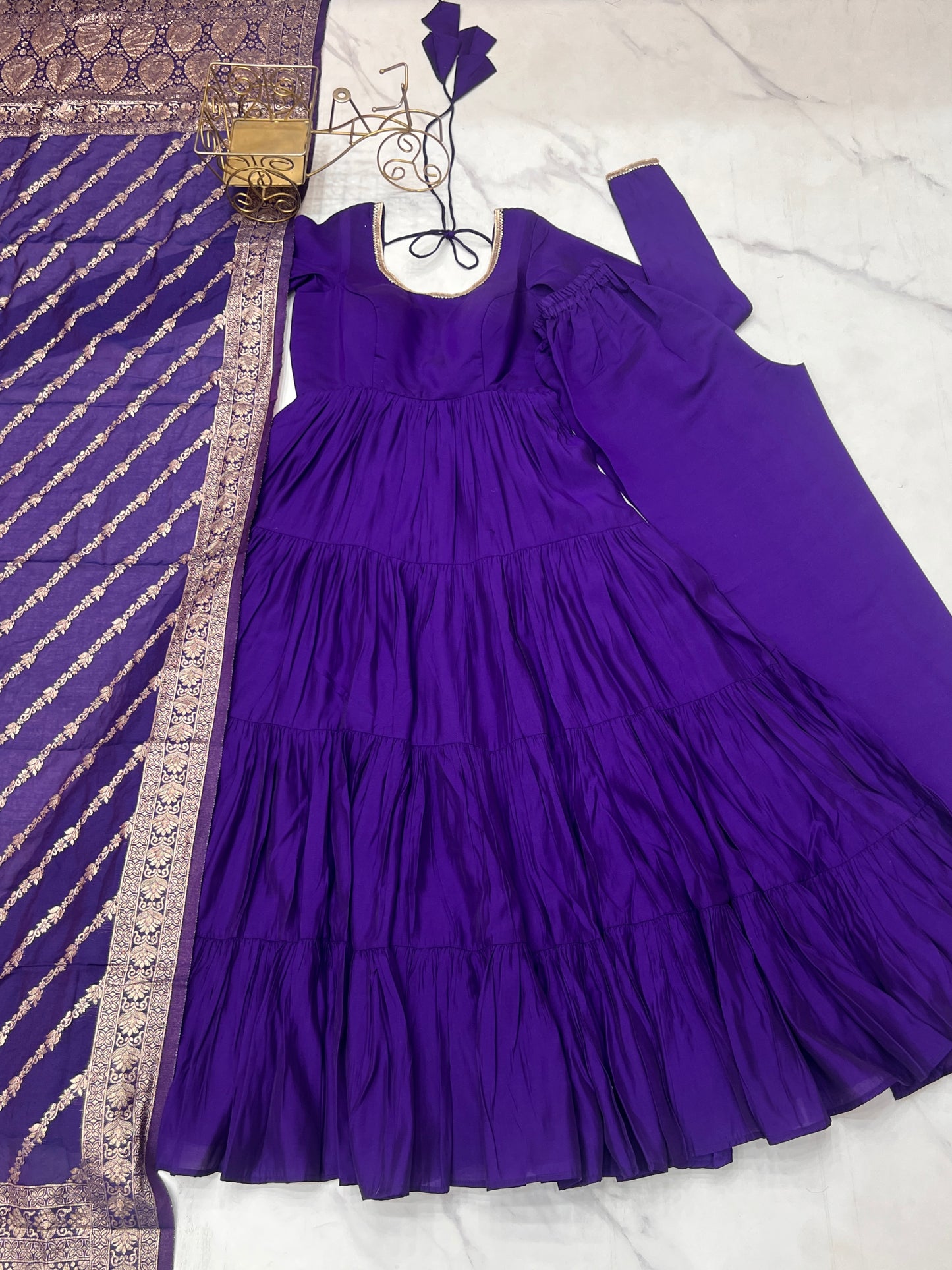 Elegant Pure Roman Silk 9 Mtr Flared Designer Anarkali Suit