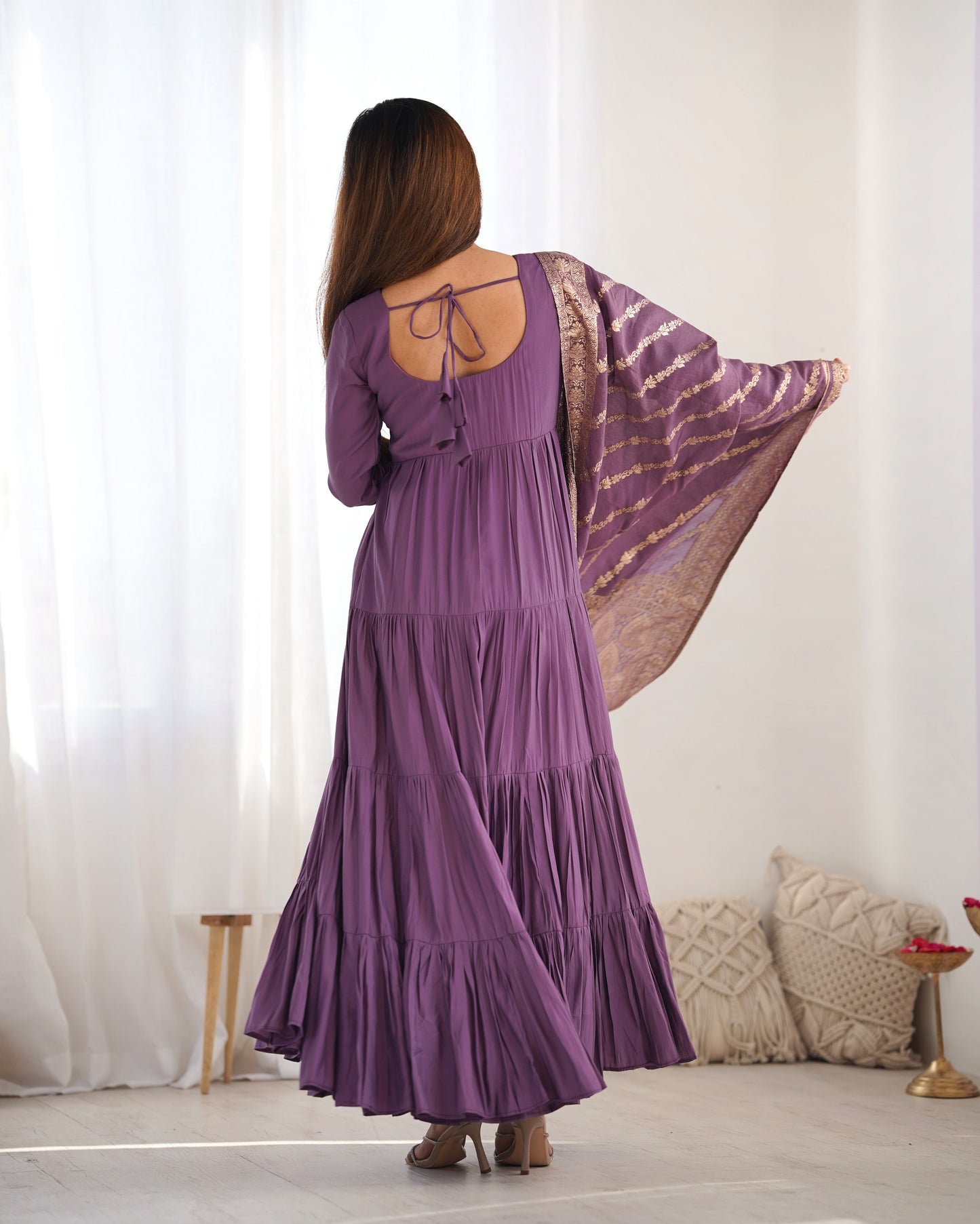 Elegant Pure Roman Silk 9 Mtr Flared Designer Anarkali Suit - Ethnicwish
