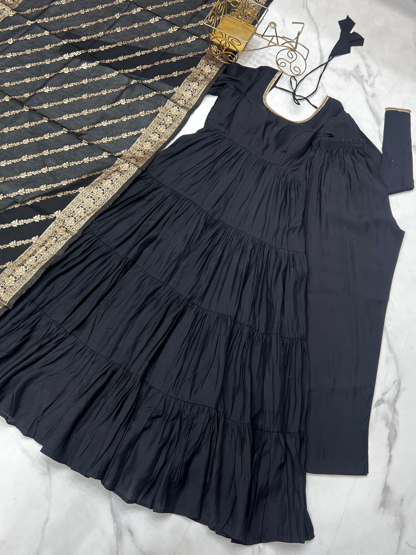 Elegant Pure Roman Silk 9 Mtr Flared Designer Anarkali Suit