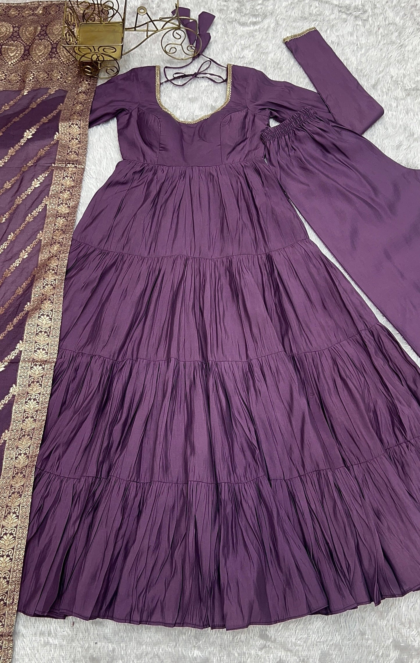 Elegant Pure Roman Silk 9 Mtr Flared Designer Anarkali Suit - Ethnicwish