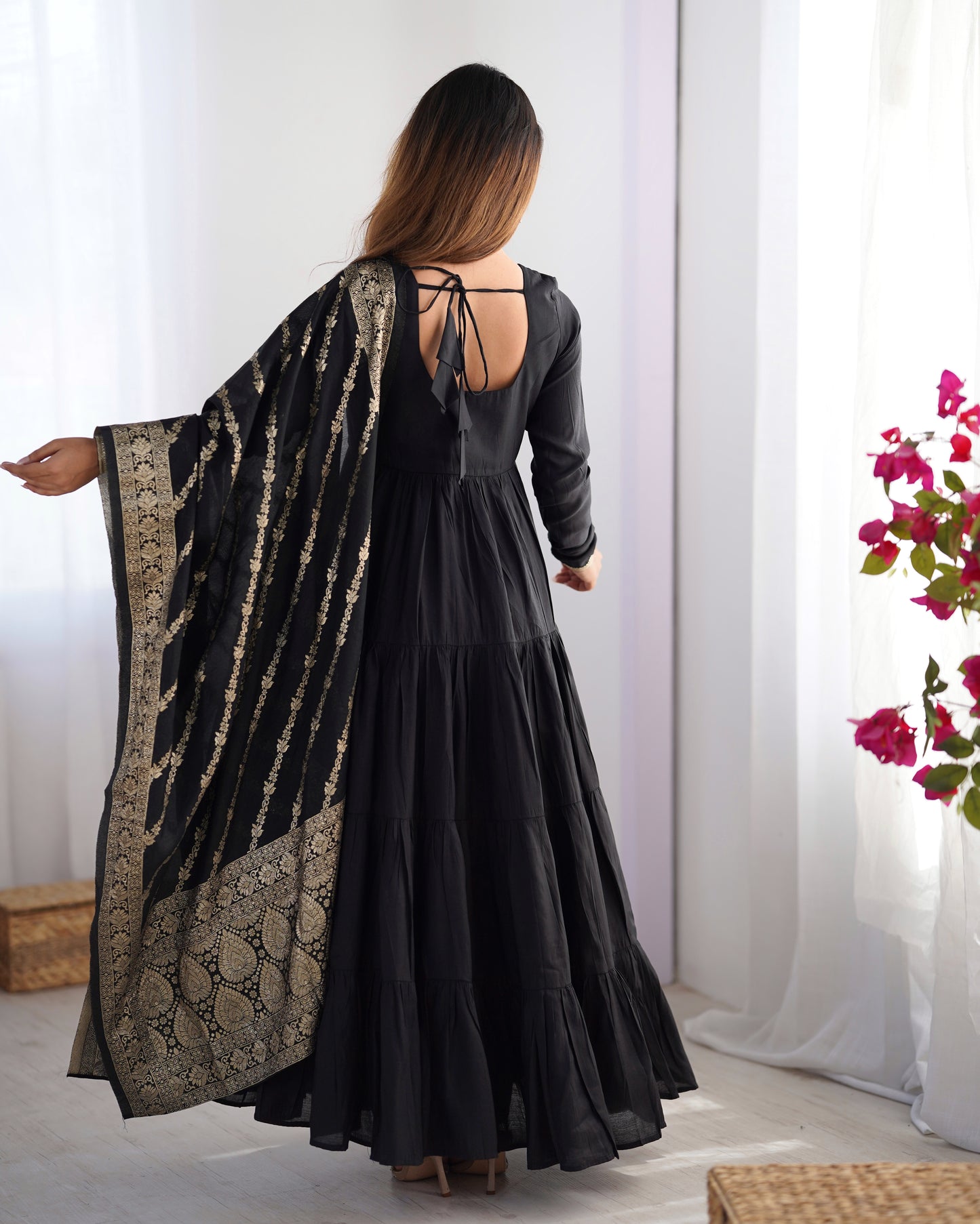 Elegant Pure Roman Silk 9 Mtr Flared Designer Anarkali Suit