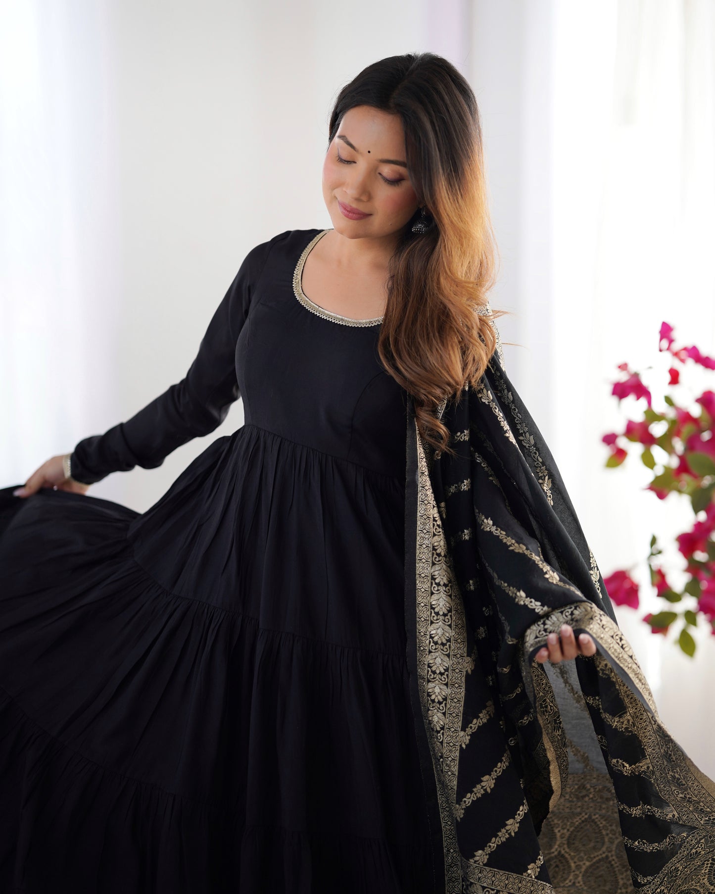 Elegant Pure Roman Silk 9 Mtr Flared Designer Anarkali Suit