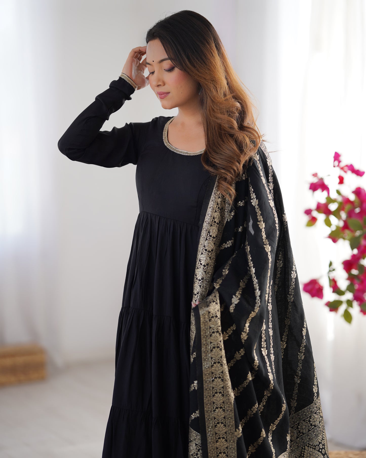 Elegant Pure Roman Silk 9 Mtr Flared Designer Anarkali Suit