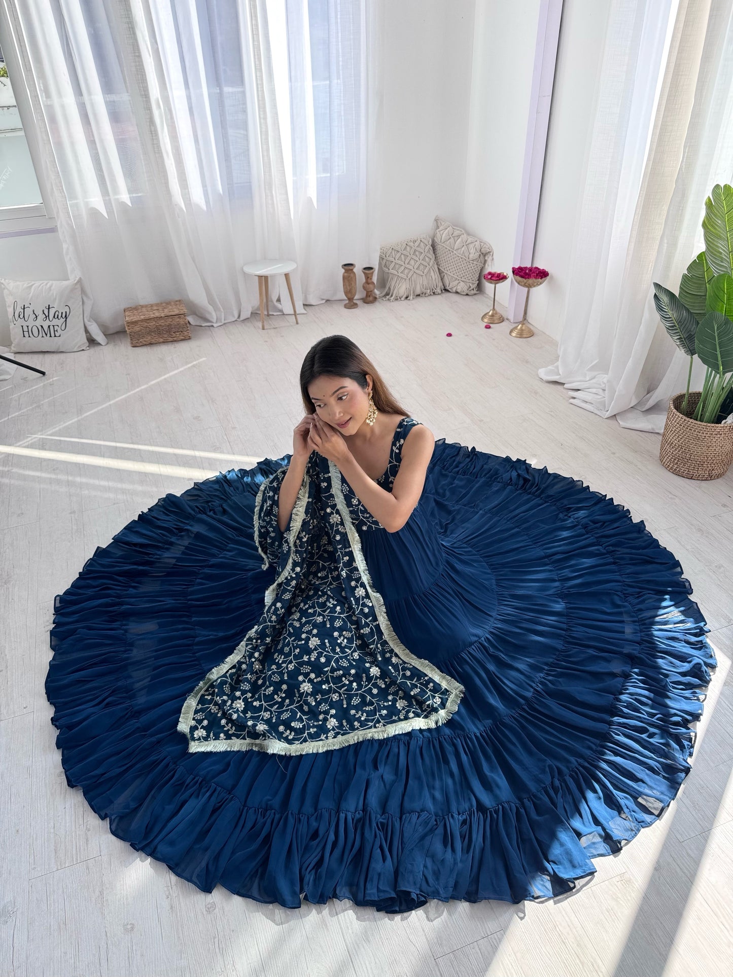 Regal Elegance in Every Twirl β Premium Teal Blue Anarkali Set - Ethnicwish