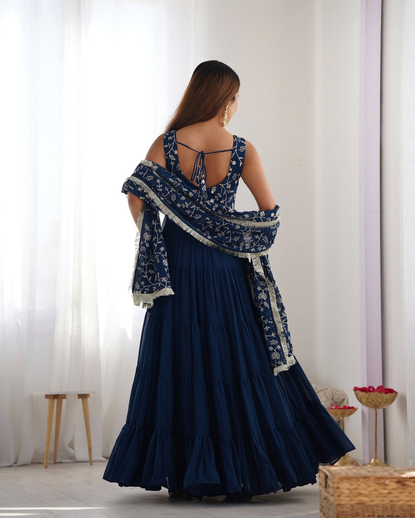 Regal Elegance in Every Twirl β Premium Teal Blue Anarkali Set - Ethnicwish