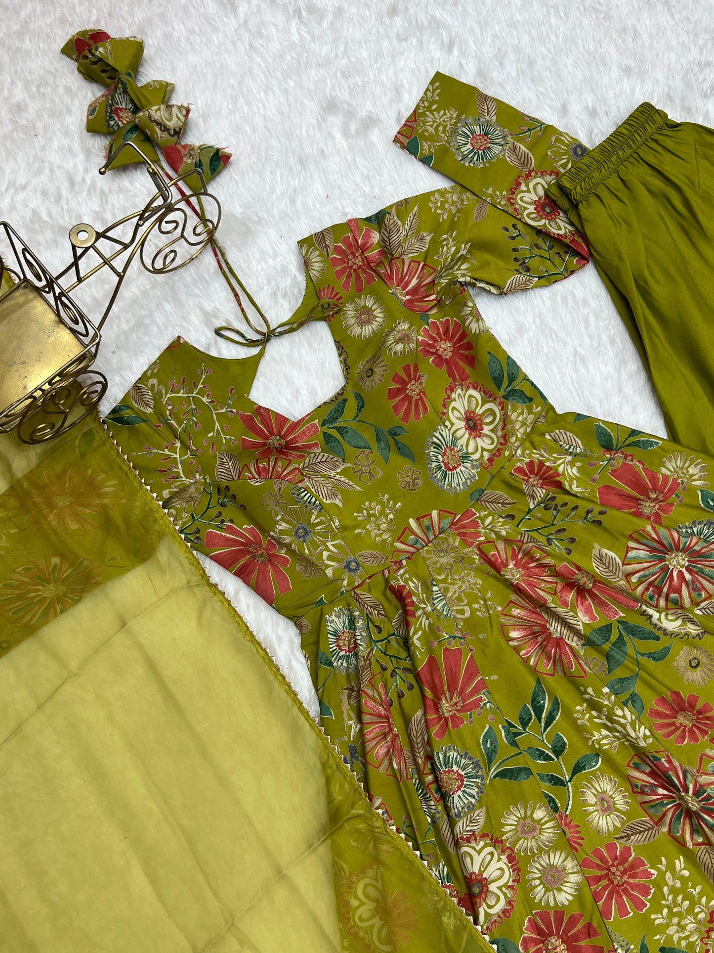 Exquisite Pure Soft Roman Silk Kediya Kurta Palazzo Set
