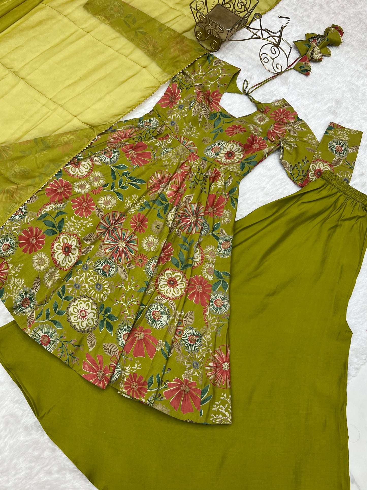 Exquisite Pure Soft Roman Silk Kediya Kurta Palazzo Set