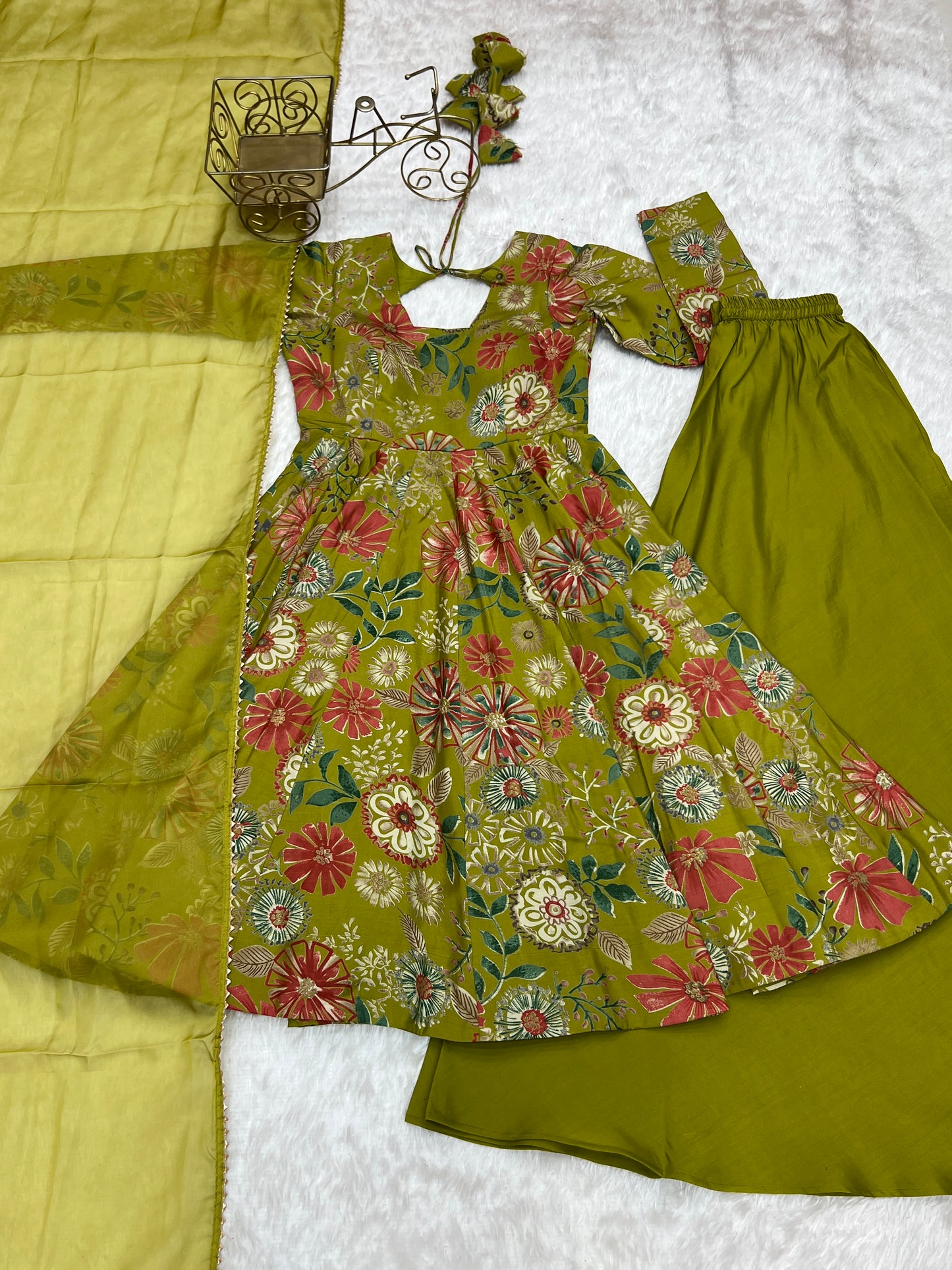 Exquisite Pure Soft Roman Silk Kediya Kurta Palazzo Set