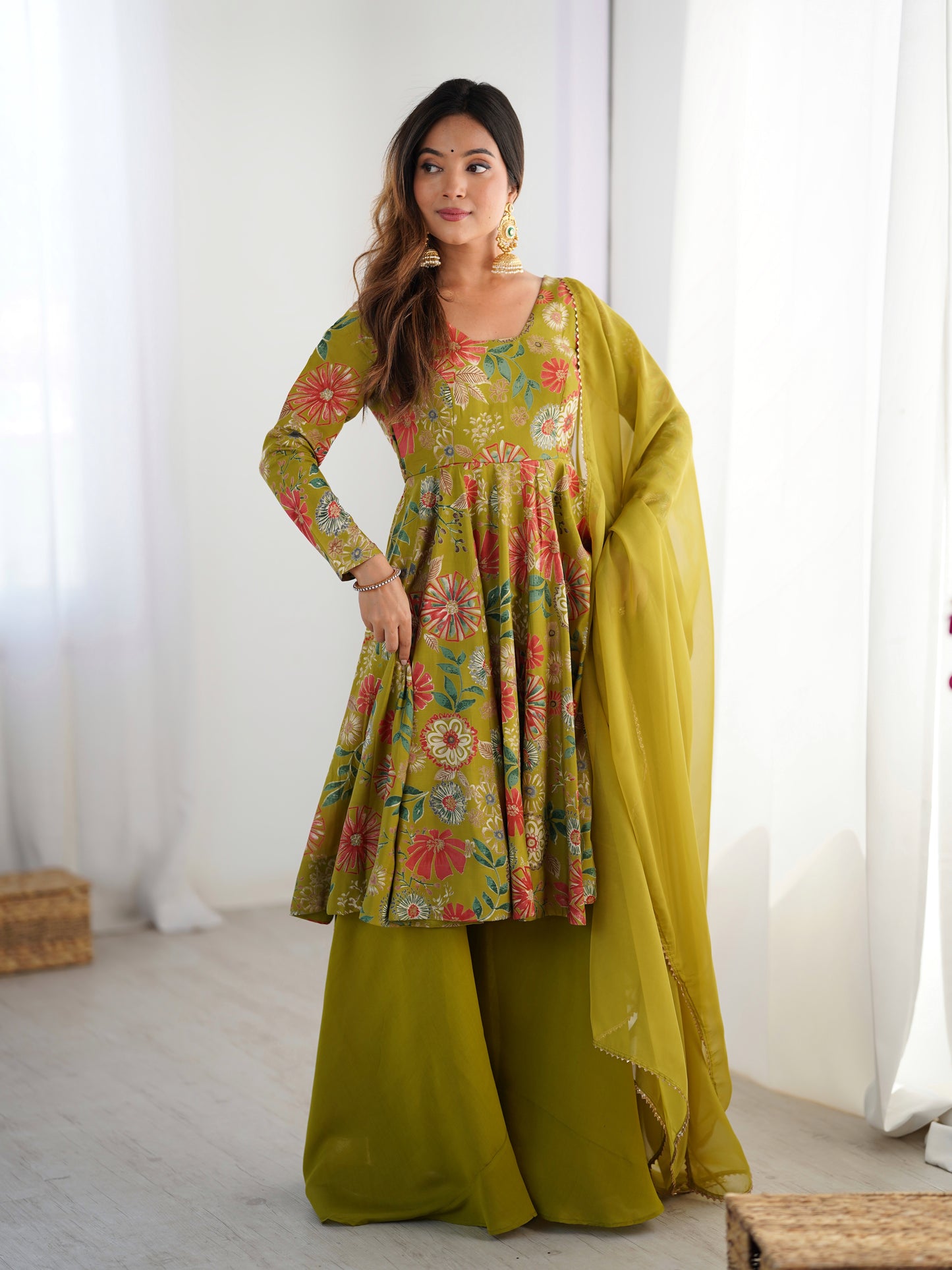 Exquisite Pure Soft Roman Silk Kediya Kurta Palazzo Set
