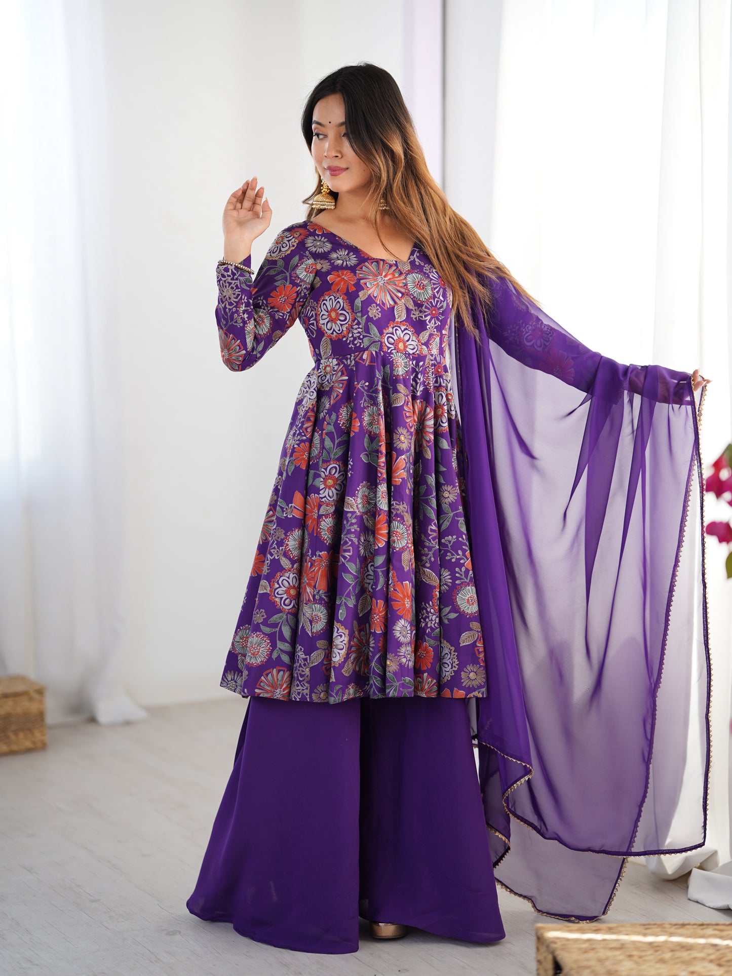 Exquisite Pure Soft Roman Silk Kediya Kurta Palazzo Set