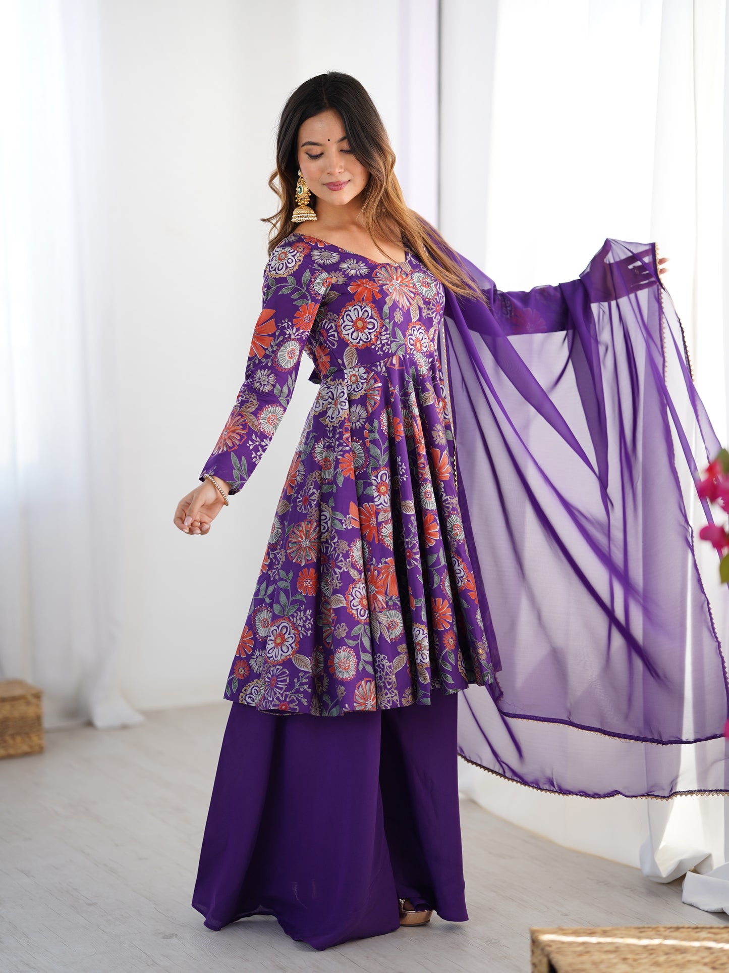 Exquisite Pure Soft Roman Silk Kediya Kurta Palazzo Set