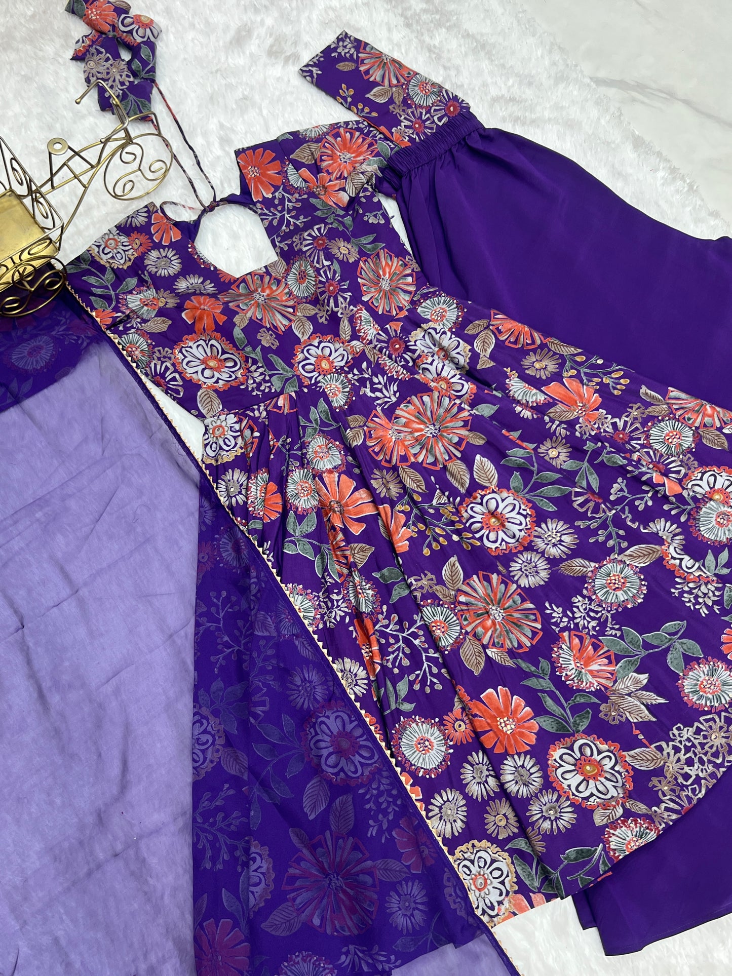 Exquisite Pure Soft Roman Silk Kediya Kurta Palazzo Set
