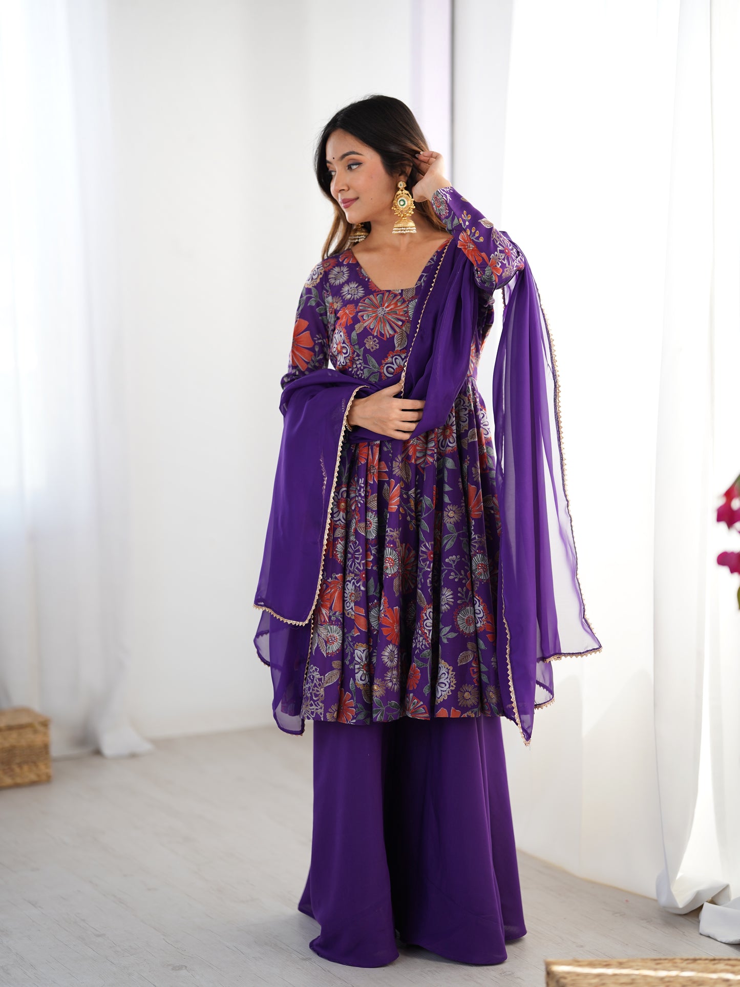 Exquisite Pure Soft Roman Silk Kediya Kurta Palazzo Set