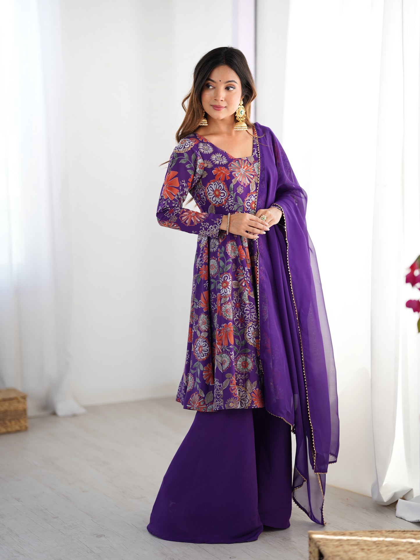 Exquisite Pure Soft Roman Silk Kediya Kurta Palazzo Set