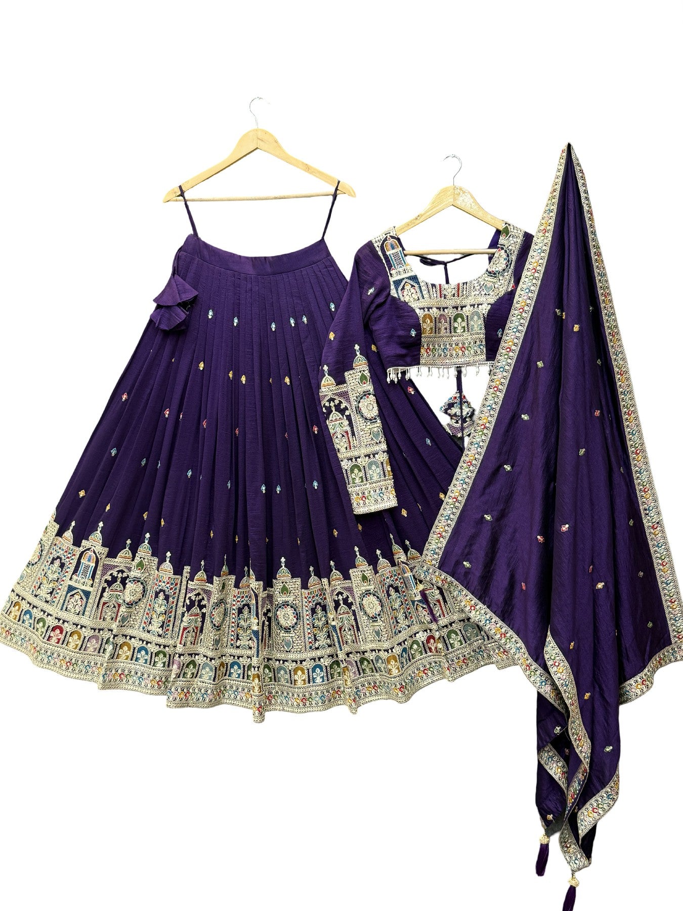 Premium Vichitra Silk Embroidered Lehenga Set – Fully Stitched & Ready to Wear