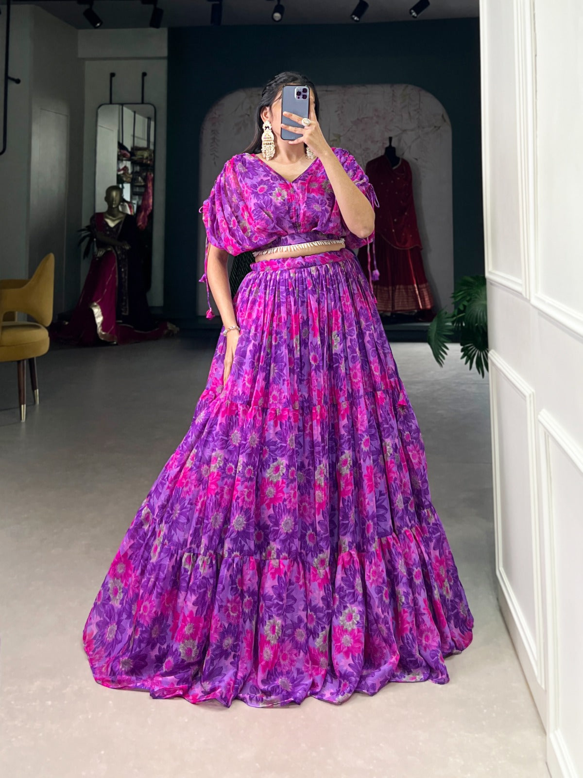 Fabulous Soft Chiffon Floral Printed Lehenga With Blouse Set - Ethnicwish