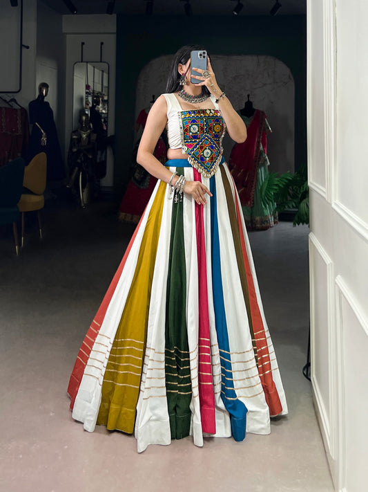 Multicolored Stripe Pure Rayon Navratri Wear Lehenga Choli