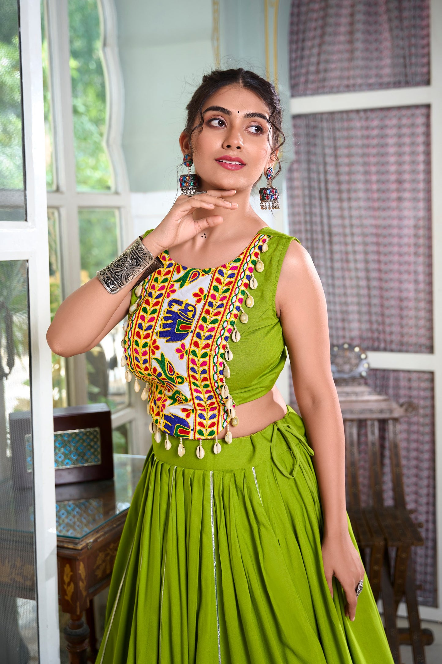 Mesmerizing Rayon Navratri Special Stitched Lehenga Choli Set