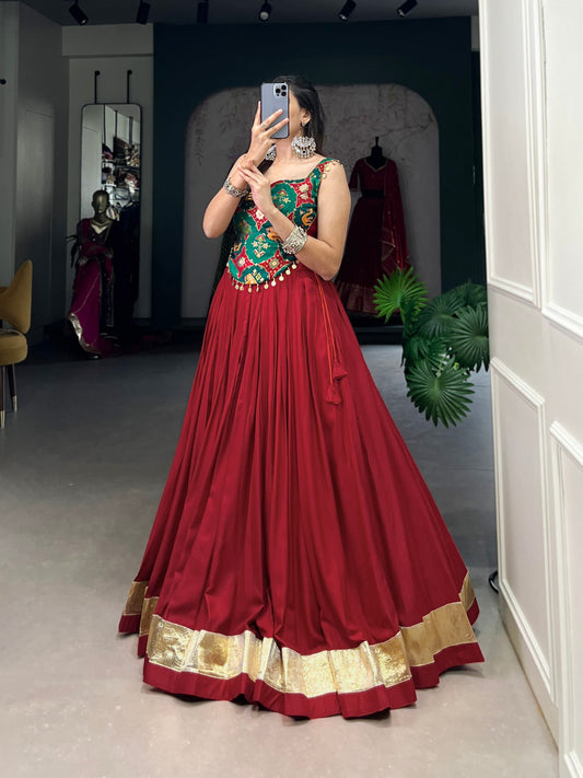 Maroon Pure Rayon Navratri Wear Fully Stitched Lehenga Choli Set