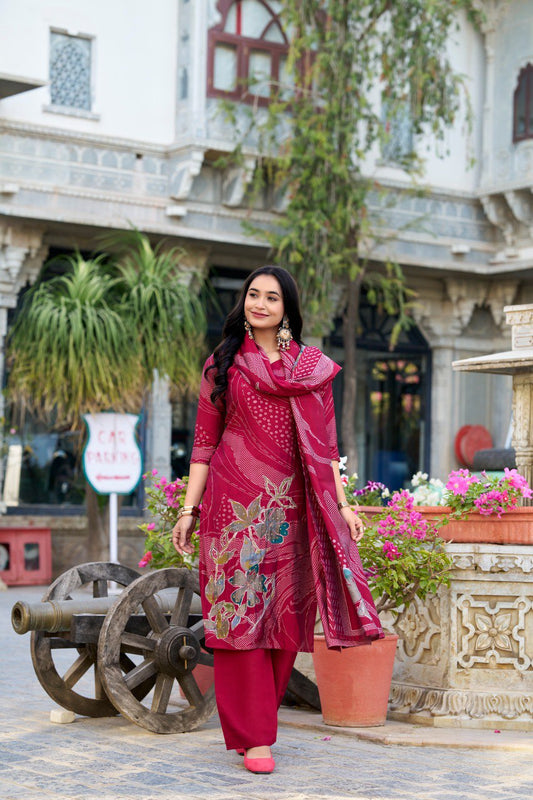 Spellbinding Roman Silk Floral Printed Top Palazzo Suit - Ethnicwish