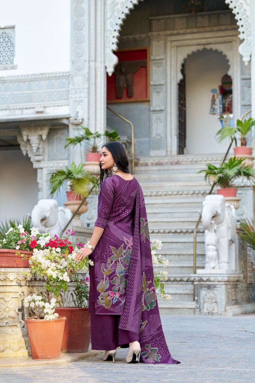 Spellbinding Roman Silk Floral Printed Top Palazzo Suit - Ethnicwish