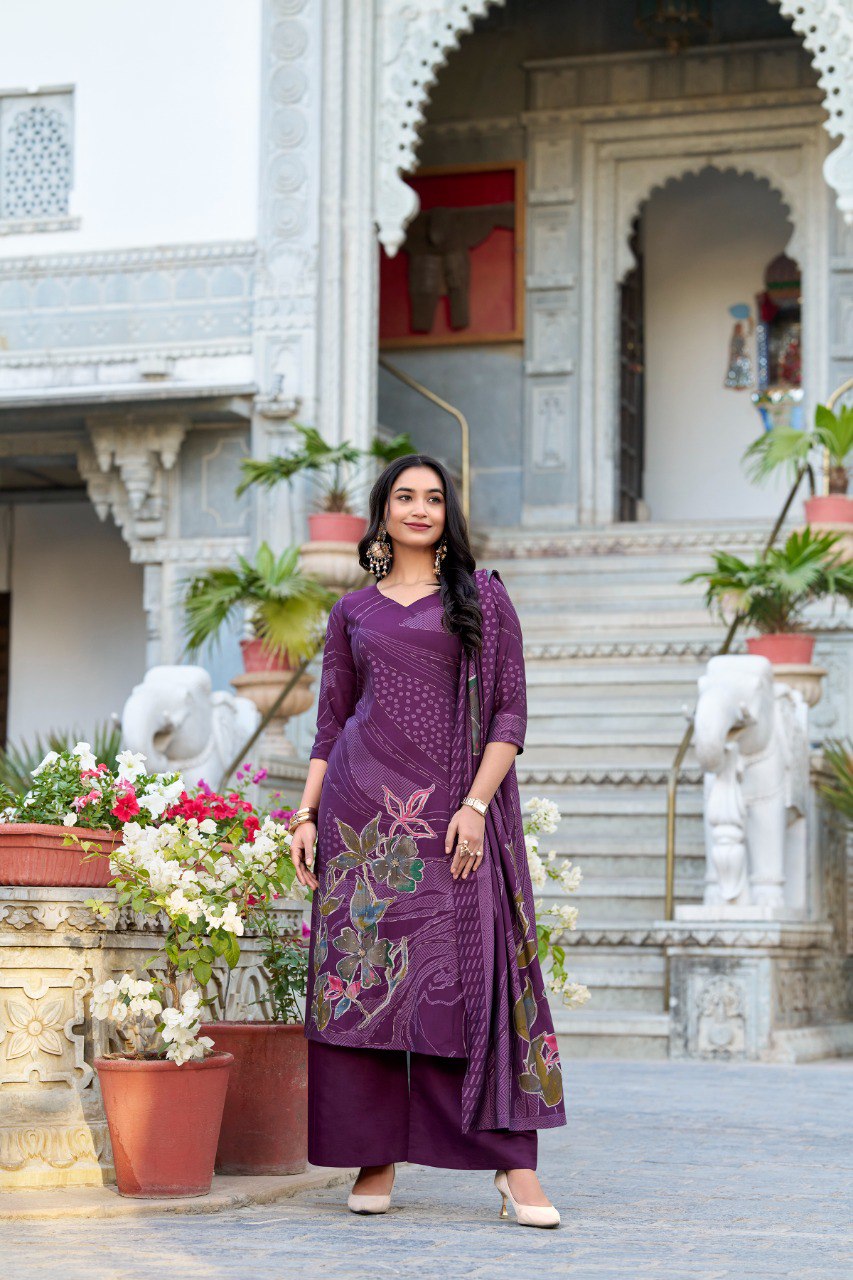 Spellbinding Roman Silk Floral Printed Top Palazzo Suit - Ethnicwish