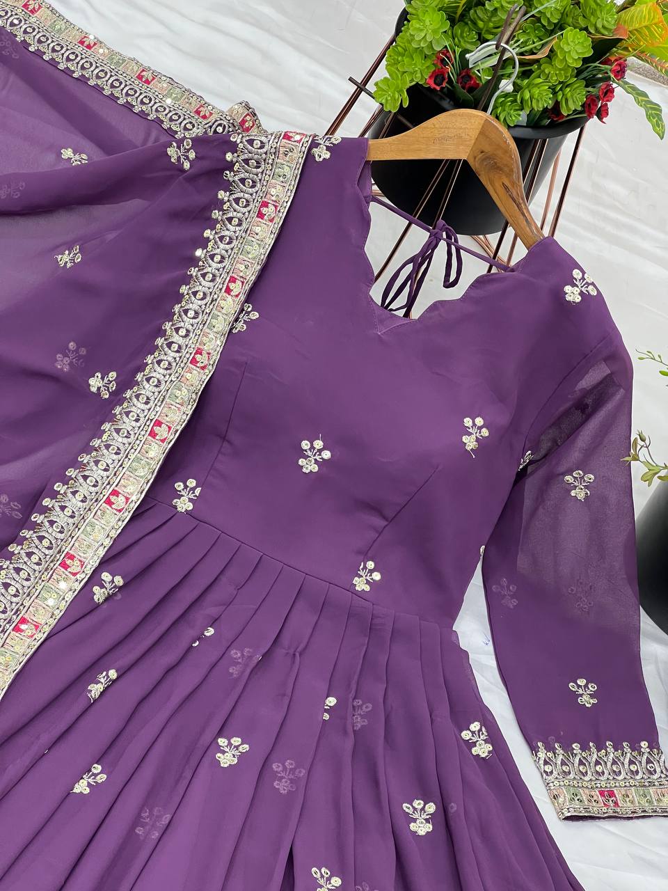 Graceful Faux Georgette Sequins Embroidered Designer Gown - Ethnicwish