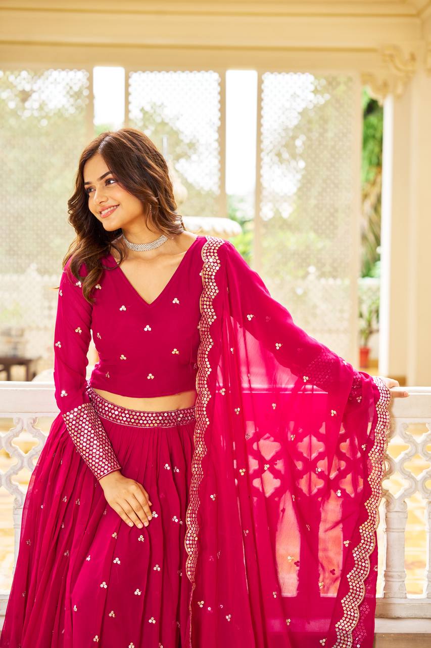 Exquisite Faux Georgette Lehenga Choli Heavy Sequin Embroidery With Dupatta