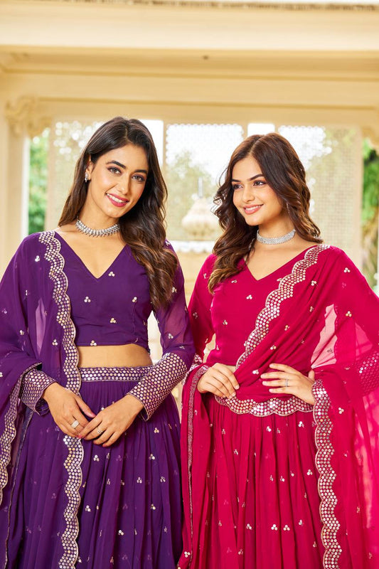 Exquisite Faux Georgette Lehenga Choli Heavy Sequin Embroidery With Dupatta
