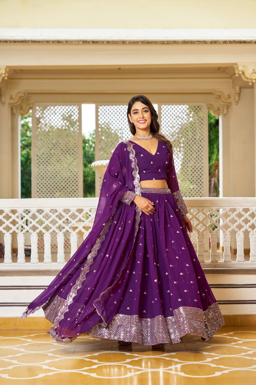 Exquisite Faux Georgette Lehenga Choli Heavy Sequin Embroidery With Dupatta